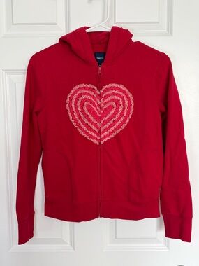 Vintage GAP Red Kids Zip-Up Hoodie with Heart